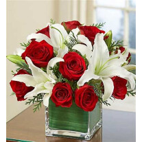 Arrangement of Red Roses and White Liliums